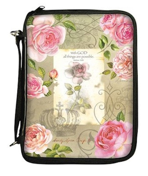 Bible Cover-With God, Roses, medium