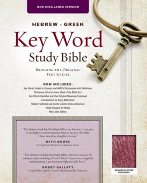 There are times when a Greek or Hebrew word has a distinct meaning that seriously affects the proper interpretation of Scripture. Unless you are familiar with these languages, you will not be able to determine what word in the original text was used or the differences between these words-until now.

The Hebrew-Greek Key Word Study Bible identifies the key words of the original languages and presents clear, precise explanations of their meaning and usage. Those who love God's Word will treasure this Bible, for it contains a whole library of biblical helps within its covers.