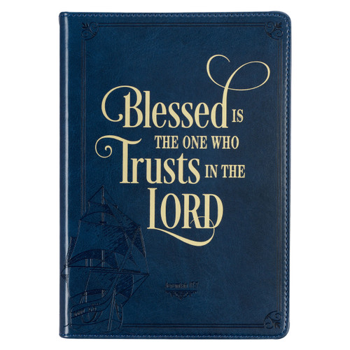 Blessed is the One Navy Faux Leather Classic Journal - Jeremiah 17:7