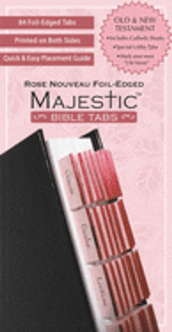 Majestic Rose Nouveau Bible Tabs Set
Perfect for those carry their Bible with a sense of style. Rose Nouveau Floral background pattern with pink edges are a visually pleasing way to find favorite Scriptures. 72 pink foil-edged tabs for Bible from 7 inches up to 12 inches. Set includes: Old and New Testament tabs, special notation tabs and a Life Verse tab Majestic Rose Nouveau Bible Tabs Set
Perfect for those carry their Bible with a sense of style. Rose Nouveau Floral background pattern with pink edges are a visually pleasing way to find favorite Scriptures. 72 pink foil-edged tabs for Bible from 7 inches up to 12 inches. Set includes: Old and New Testament tabs, special notation tabs and a Life Verse tab