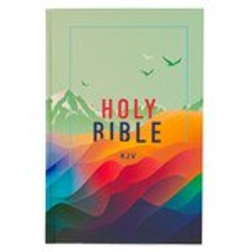 Colorful mountain vista cover design 
Red and blue text 
Hardcover 
King James Version Children's Bible 
Orange satin ribbon marker
Double-column format 
Reader-friendly subheadings 
Educational sections on how to read the Bible, pray, and have quiet time 
40 full-color study help pages with interesting facts and information 
24 Bible memory verses 
Thematic Scripture verse finder 
Presentation page 
Full-color map of Promised Land 
1388 pages
Text: 13.86-point type 
Packaged in cardboard sleeve
Size: 9.3" x 6.2" x 1.5" (236 x 157 x 38mm) Colorful mountain vista cover design 
Red and blue text 
Hardcover 
King James Version Children's Bible 
Orange satin ribbon marker
Double-column format 
Reader-friendly subheadings 
Educational sections on how to read the Bible, pray, and have quiet time 
40 full-color study help pages with interesting facts and information 
24 Bible memory verses 
Thematic Scripture verse finder 
Presentation page 
Full-color map of Promised Land 
1388 pages
Text: 13.86-point type 
Packaged in cardboard sleeve
Size: 9.3" x 6.2" x 1.5" (236 x 157 x 38mm)
