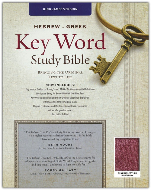 The Hebrew-Greek Key Word Study Bible combines essential tools for Hebrew and Greek with translations that are accurate and clear. An easy-to-use style plus the benefitsof the Strong's Dictionary numbering system makes this study Bible one for every student of God's Word, no matter what age.

The Hebrew-Greek Key Word Study Bible is a complete English Bible text for cross-reference study to the original languages from which the Bible was translated.