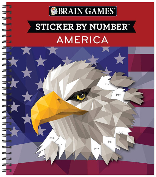 This Sticker by Number book is a great activity to keep your brain engaged and create beautiful, Americana themed art.

28 Americana images to sticker.
Images include: scenes (the Statue of Liberty), symbols (the flag), classic American foods, animals, and landscapes.
Images range in difficulty.
Spiral binding and perforated pages make it easy to use!
8 x 10 inch pages.
As in color or paint-by-number, each design is divided into dozens of spaces. Each space has a number that corresponds to a sticker. Find the sticker, peel it, and place it in the right space. Watch as a full colored image emerges from the original unfinished illustration.