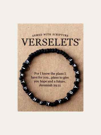 One letter for each word in the verse…on a bracelet! Verselets® aid in scripture memorization and remind us of His faithful plans for our future.

This Verselet® inspires hope with the promise: “For I know the plans I have for you…plans to give you hope and a future.” (Jeremiah 29:11) and comes with a corresponding Memory Card.