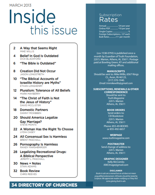 March 2013 "Open Issue" - Truth Magazine (PDF)