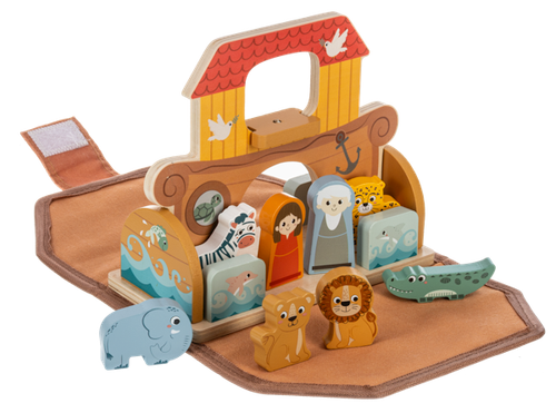 NOAH'S ARK WOOD TOY SET - 8 PC 
Wood
8 1/2" L.
w/ Color Sleeve