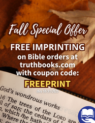 10/04/2025 - Fall Special Offer - Free Imprinting on Bibles from truthboooks.com! 