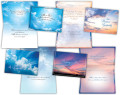 An assortment of heavenly sympathy cards. Send one of these condolence cards with messages of comfort and peace to a friend or family member coming to terms with the loss of a loved one. 

Each card features KJV Scripture and is printed on the inside.  There are 4 designs in the assortment.
Boxed Sympathy Cards
Special Features - decorated inside
Boxed greeting card assortment 12 cards and envelopes
5" W x 7" H