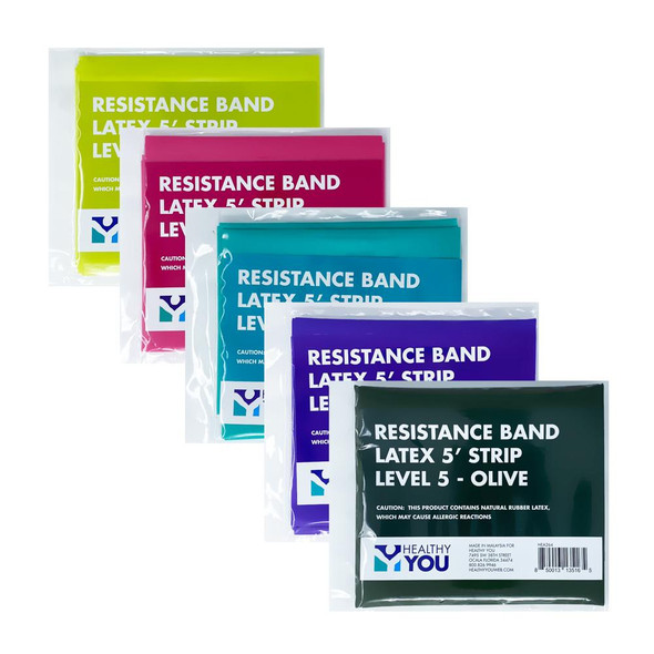 Healthy You Physical Therapy Bands Latex Resistance Band Patient Pack Levels 1-5