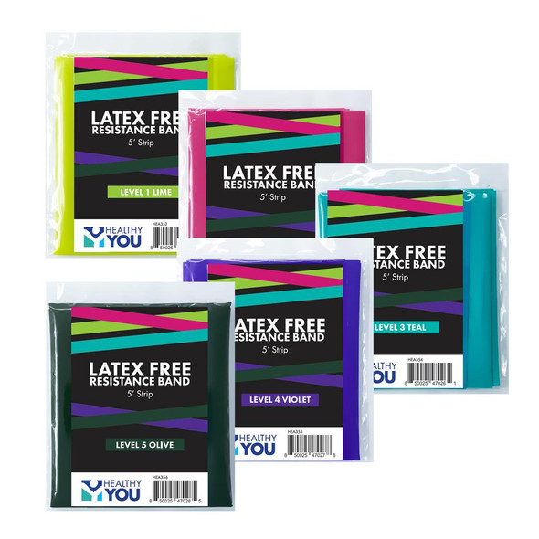 Healthy You Physical Therapy Bands Latex Free Resistance Band Patient Pack Levels 1-5