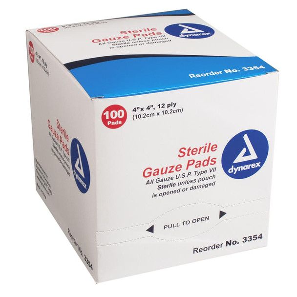 Sterile Gauze Pads 4" x 4" 12 Ply 100/Box