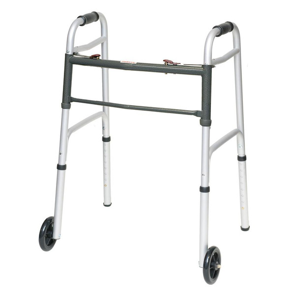 ProBasics Aluminum Adult Walker 2 Button with 5" Wheels