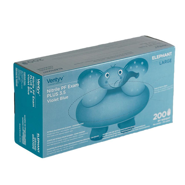 Ventyv Powder Free Plus 3.5 Blue Nitrile Elephant Exam Gloves 200/Pack - Large (d)