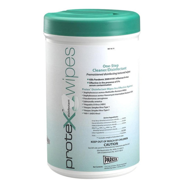 Parker Labs Protex Disinfectant Hospital / Institutional Use Alcohol Free - Wipes Canister 7" x 9.5" 75/Tub