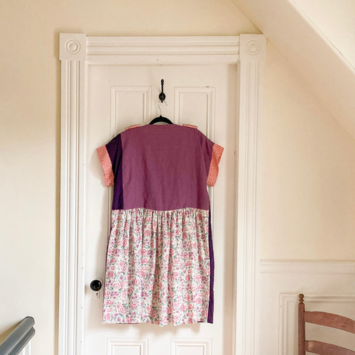 Patchwork Tablecloth Dress, S Purple Flowers