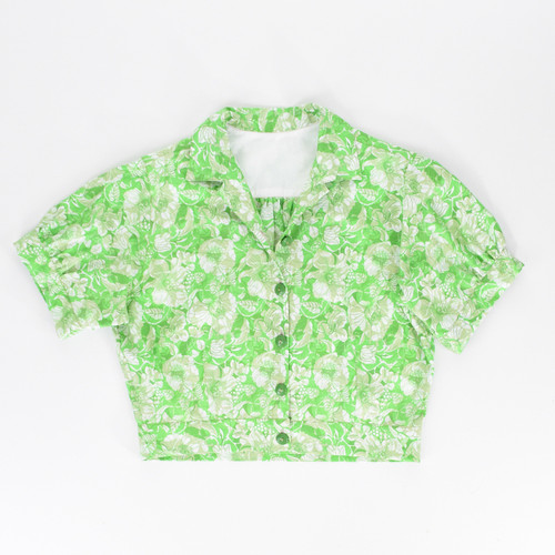 Kitty Crop Blouse, M/L Lime Floral
