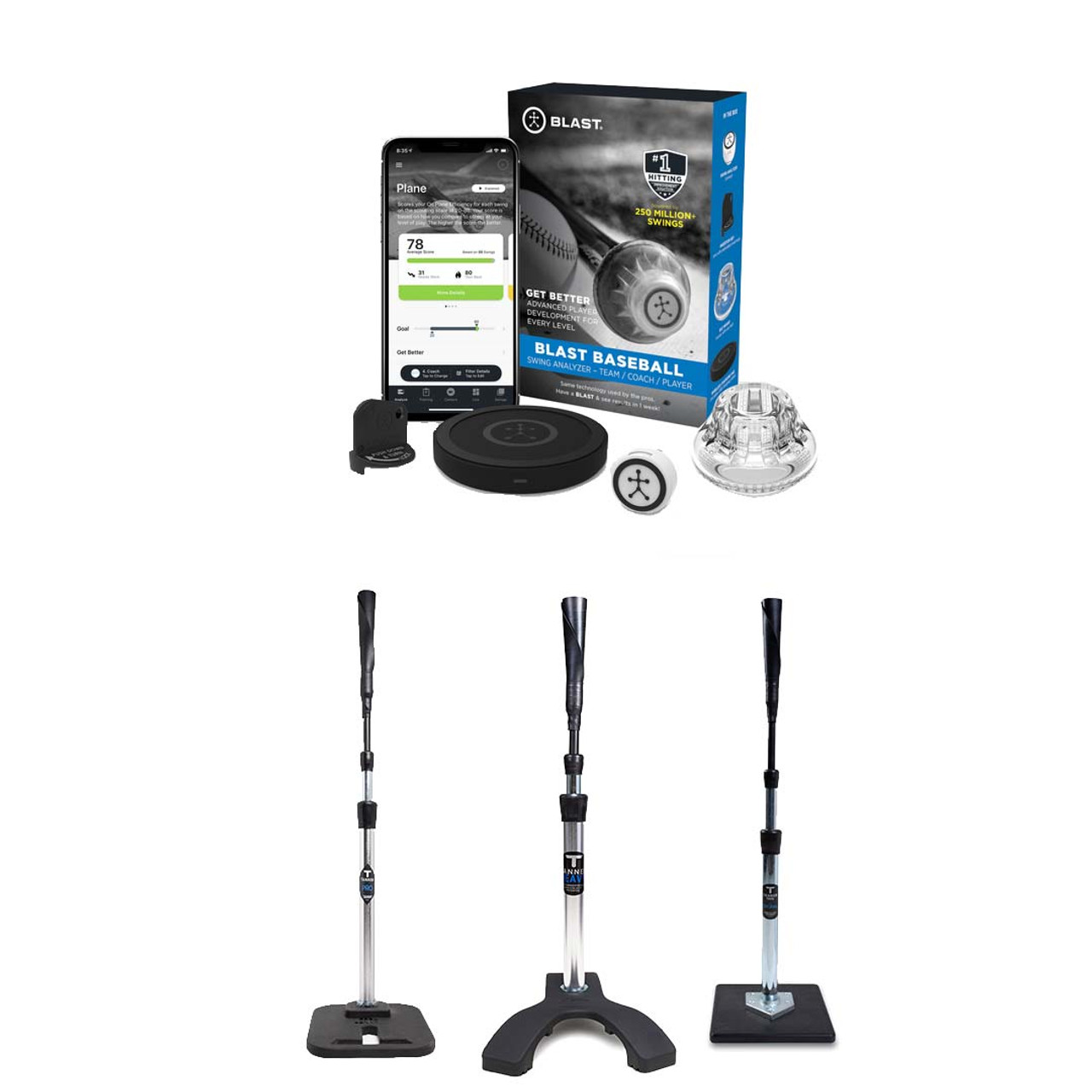 Tanner Tee Batting Tee and Blast Motion Bundle for Baseball or Softball