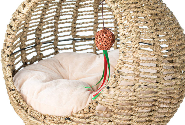 Wicker Cat Bed Basket Swinging Pet House Nest for Small Dog Cat