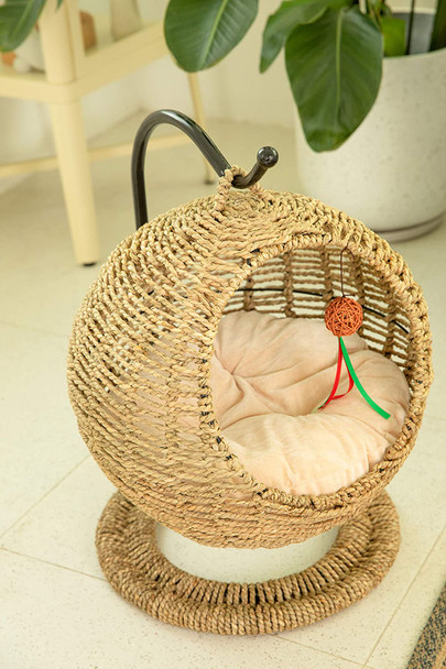 Wicker Cat Bed Basket Swinging Pet House Nest for Small Dog Cat