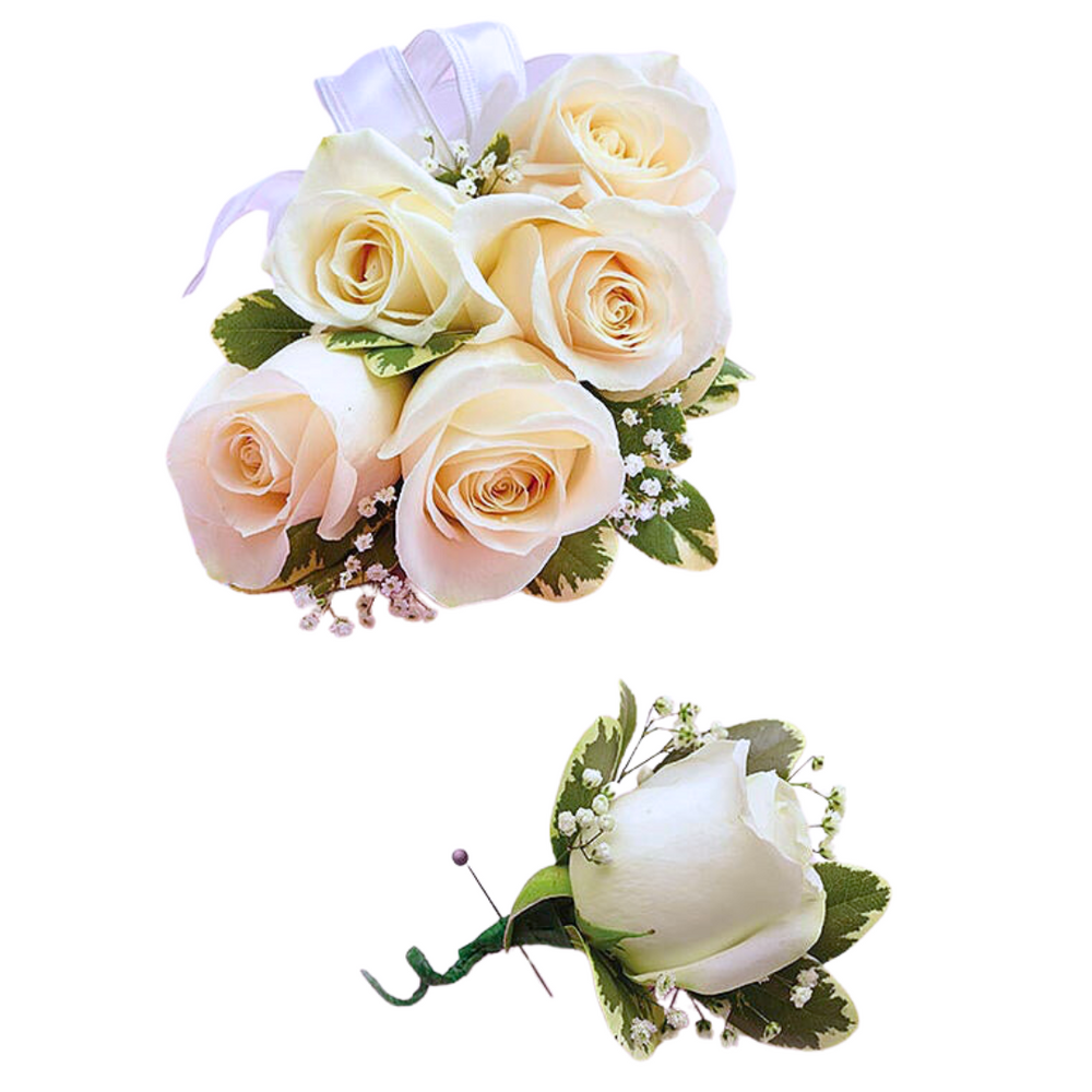 (5) White Rose Corsage Set — El Paso florist arrangement