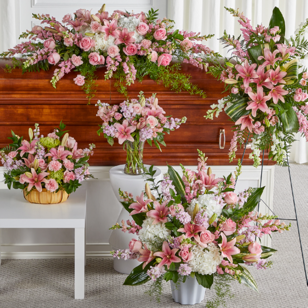 White & Pink Funeral Set — El Paso florist arrangement