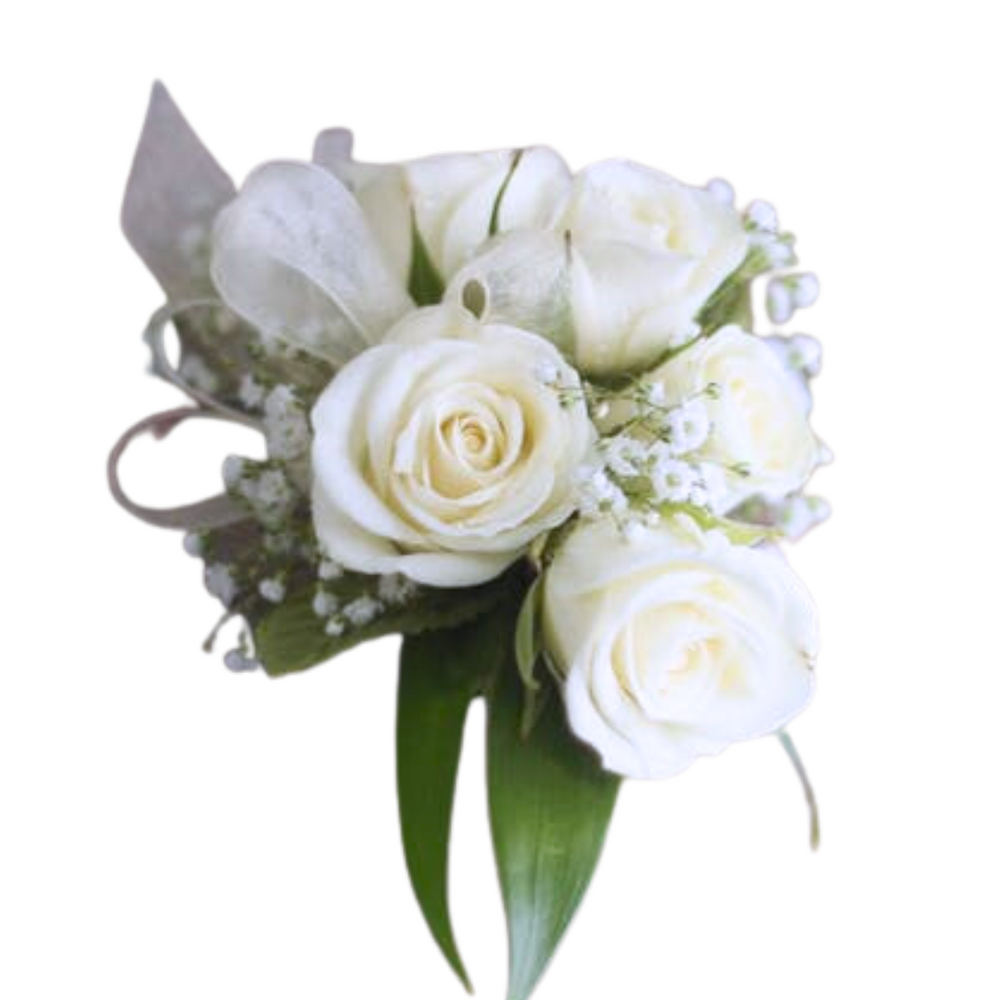 White Spray Rose Wrist Corsage — El Paso florist arrangement