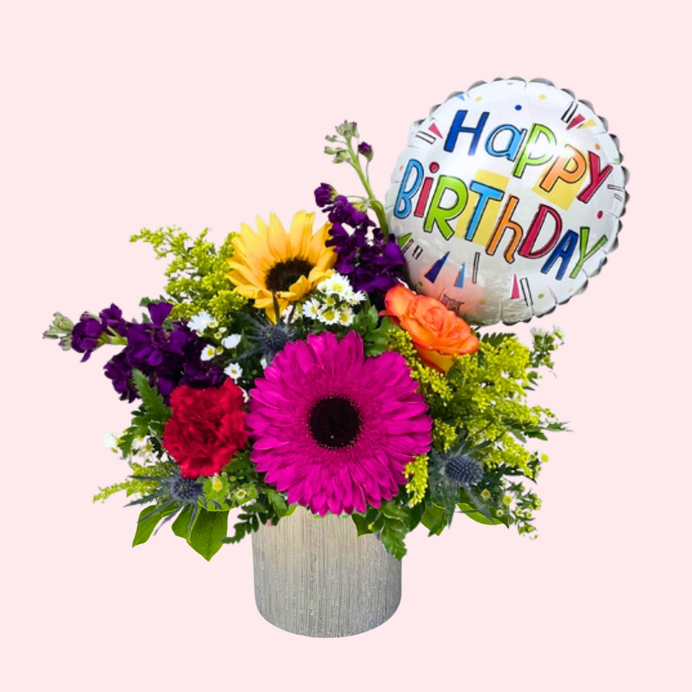 Joyful Birthday + Balloon — El Paso florist arrangement