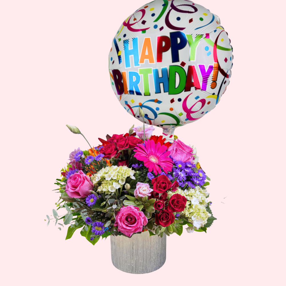 Brightest Birthday + Balloon — El Paso florist arrangement