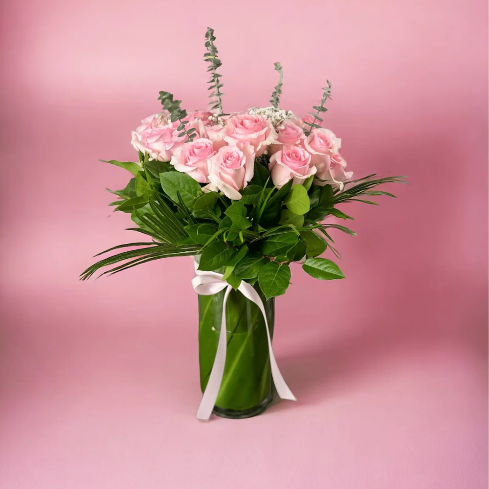 12 Baby Pink Roses — El Paso florist arrangement