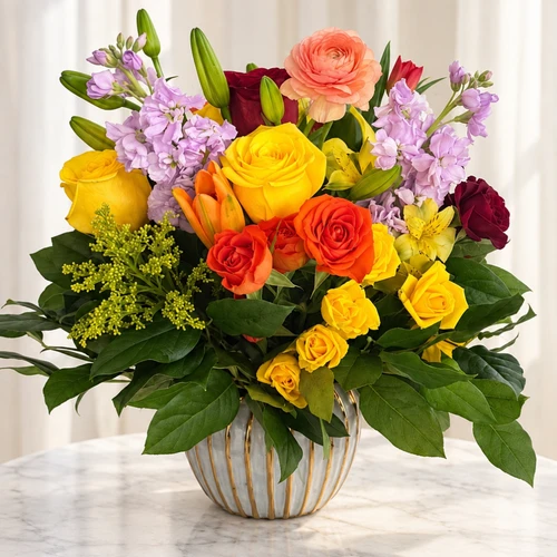 Merlot Bouquet with Golden Vase