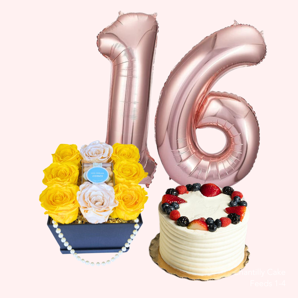Preserved Box, Cake + Balloons — El Paso florist arrangement