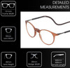 Frame Dimensions View of Calabria SP04 Snap Magnetic Reading Glasses Blue Light Crystal Brown Adjustable Temples Around the Neck Hanging Readers