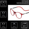 Frame Dimensions View of Calabria SP04 Round Snap Magnetic Reading Glasses Blue Light Crystal Red Adjustable Temples Around Neck Hanging Readers