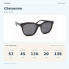 Coyote CHEYENNE Black / Gray size guide: frame width 136 mm, lens height 45 mm, lens width 52 mm, bridge width 20 mm, temple length 138 mm.