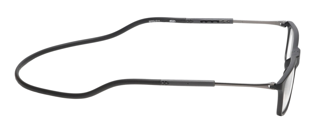 Side View of Calabria SP02 Snap Magnetic Reading Glasses Blue Light Black Men Women Adjustable Temples Around Neck Hanging Readers