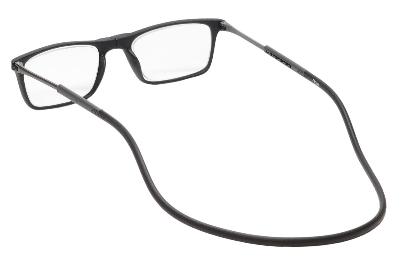 Close Up View of Calabria SP02 Snap Magnetic Reading Glasses Blue Light Black Men Women Adjustable Temples Around Neck Hanging Readers