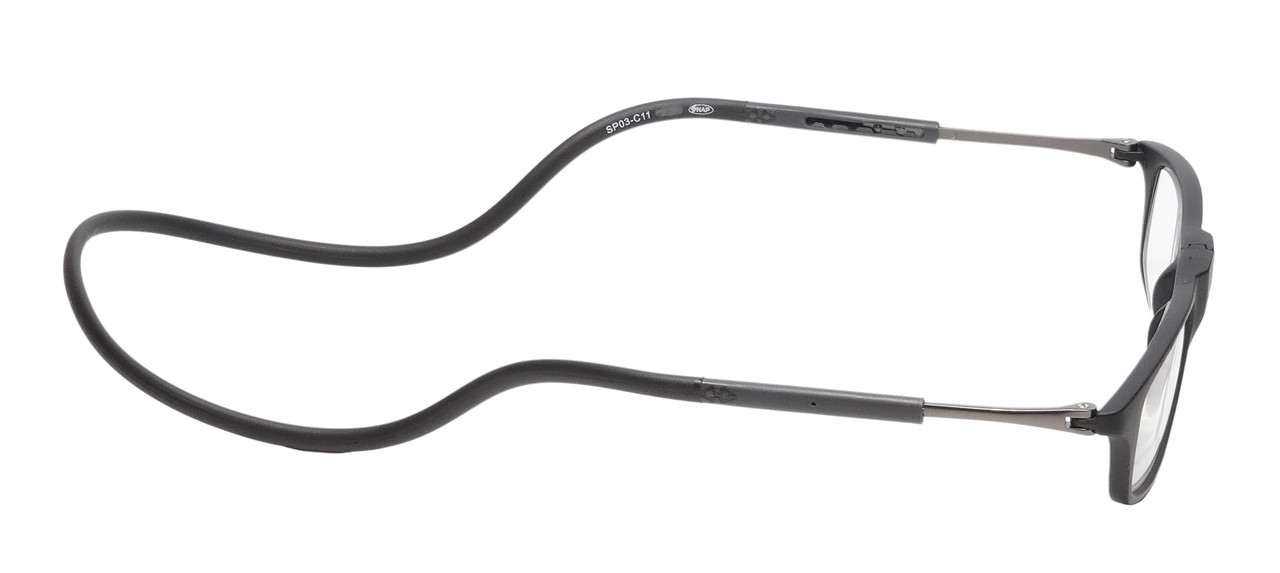 Side View of Calabria SP03 Snap Magnetic Reading Glasses Blue Light Black Men Women Adjustable Temples Around Neck Hanging Readers
