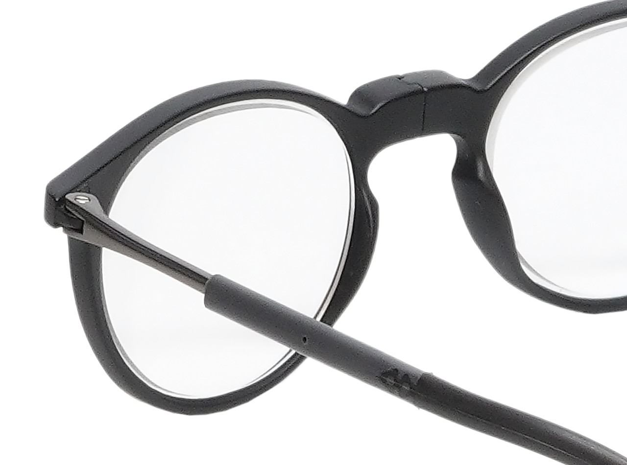 Close Up View of Calabria SP04 Snap Magnetic PROGRESSIVE LENS Blue Light Filter Reading Glasses Black Front Connect Adjustable Temples Eyeglass Around Neck Hanging Readers