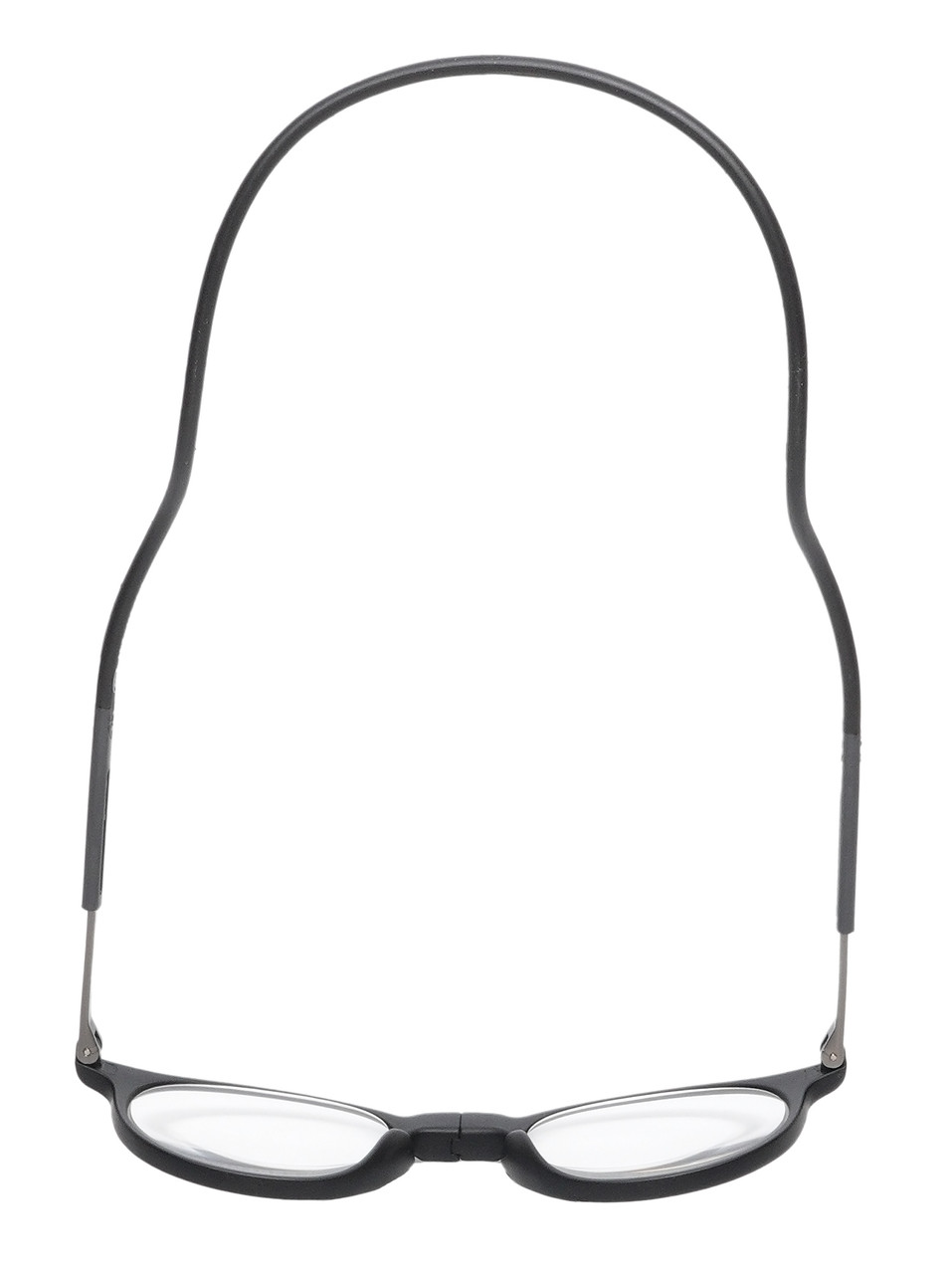 Top View of Calabria SP04 Snap Magnetic PROGRESSIVE LENS Blue Light Filter Reading Glasses Black Front Connect Adjustable Temples Eyeglass Around Neck Hanging Readers