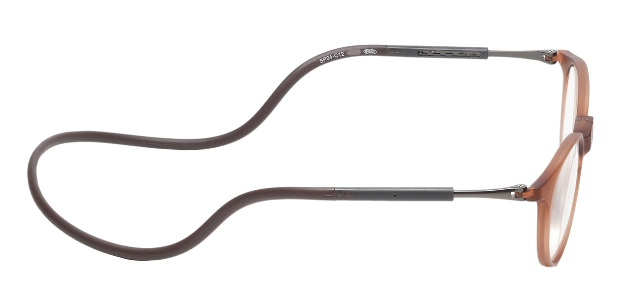 Side View of Snap Magnetic SP04-C12 Designer Progressive Lens Blue Light Blocking Eyeglasses in Matte Crystal Copper Brown Unisex Oval Full Rim 50 mm
