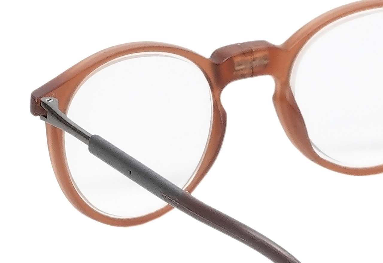 Close Up View of Calabria SP04 Snap Magnetic Reading Glasses Crystal Brown Adjustable Temples Eyeglass Around the Neck Hanging Readers