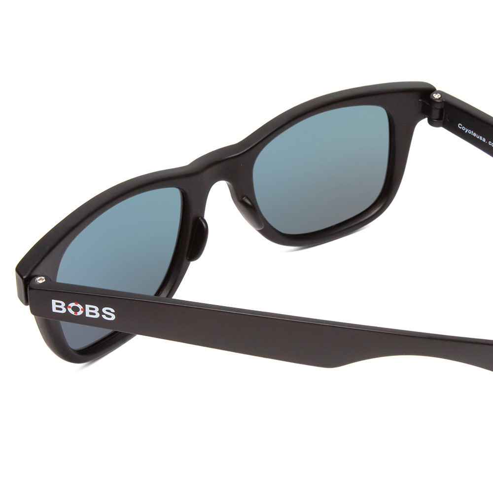 Coyote FP-35 Matte Black / Red Mirror, frame and temple detail.