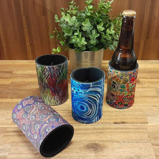Stubby Coolers that are Made in Australia and feature Aboriginal designs