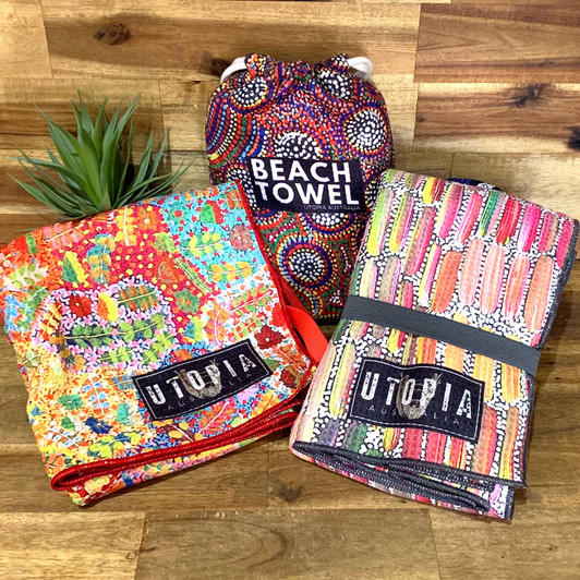 Beach and pool towels featuring Aboriginal designs by Australian Aboriginal artists