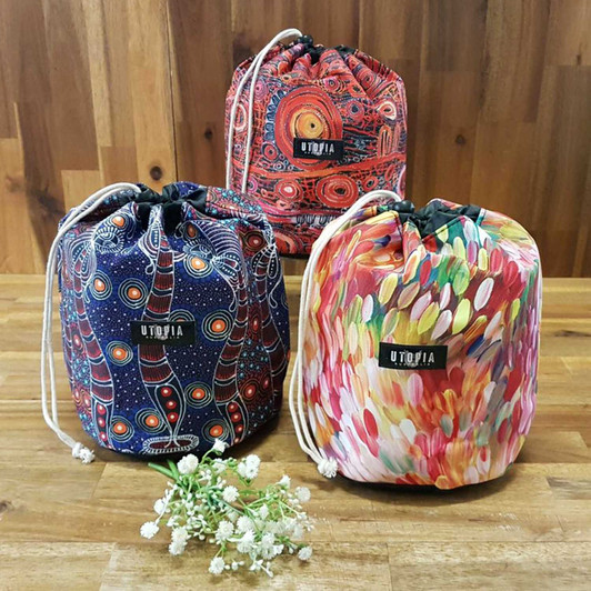 Drawstring Travel Bag featuring Aboriginal designs by Indigenous Australian artists