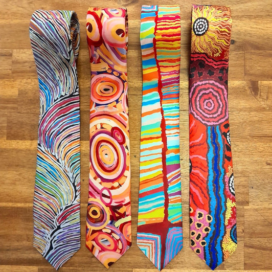 Boxed silk ties that showcase designs by talented Aboriginal artists from Australia Boxed silk ties that showcase designs by talented Aboriginal artists from Australia