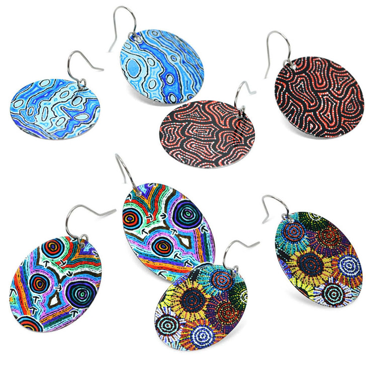 Aboriginal art design earrings with aluminium fittings