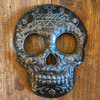 Veve Baron Samedi Skull Metal Wall Hanging Sculpture, Sugar Skull Skeleton Artwork, Handmade in Haiti, Recycled Metal 7.6 X 9.75 Inches