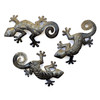Garden Gecko, Set of 3 Wall Hanging Geckos, Handmade From Recycled Steel Drum Barrels 8 x 6 Inches, Spring Home Collection