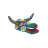 Handcarved Guatemalan Folk Art, Handcarved Guatemalan Wall Mask, Traditional Guatemalan Mask, Traditional Flower Bull Mask, Maximalist Home Decor, Wooden Bull Head Mask, Yellow Flower Bull Mask, Colorful Bull Mask